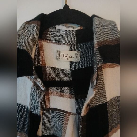 Altar'd State Soft Black White Fall Checkered Flannel Button-Down Shirt XS - Picture 6 of 12